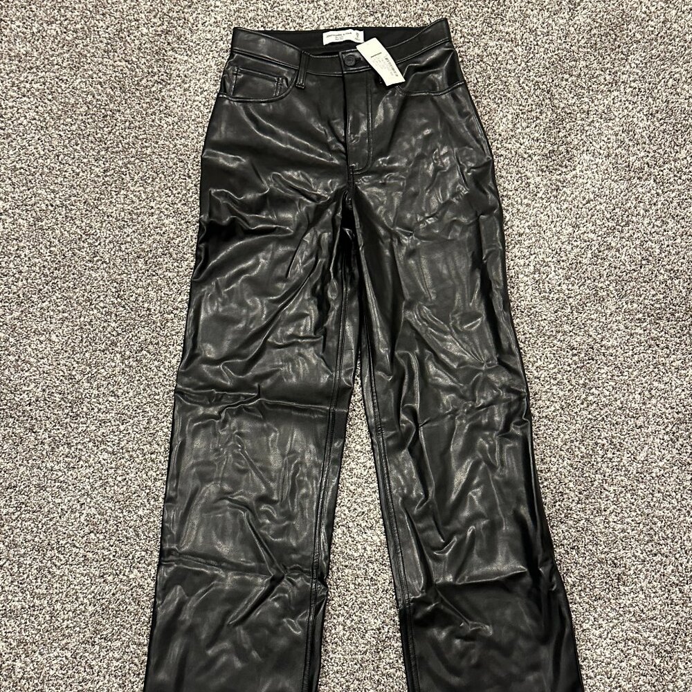 Abercrombie & Fitch High Rise Vegan Leather Pants (Black - Size 0 Long)
